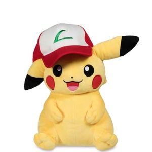Brand New, Plastic Wrapped Plush Pikachu and Trainer Hat